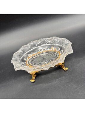 Vintage Vanity Soap Dish Trinket Holder  Hollywood Regency Gold Glass Stylebuilt